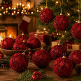 Kit Bolas de Natal Vermelho Rubi com Relevo 8cm