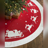 Saia para Árvore de Natal em Veludo Vermelho com Papai Noel e Renas