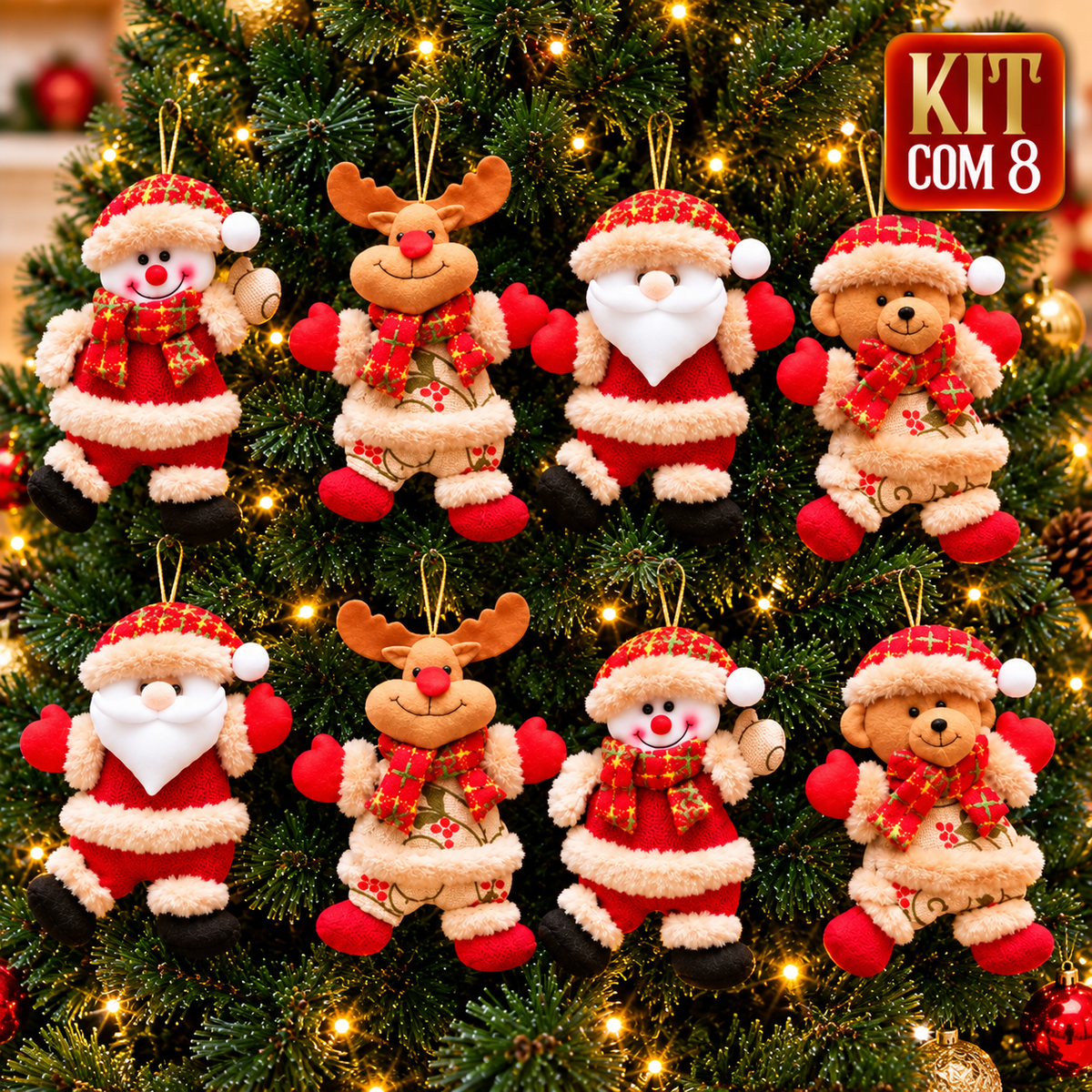 Kit com 8 enfeites de Natal pendentes