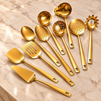 Kit Utensílios de Cozinha 11 Peças Aço Inox Dourado Premium