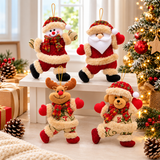 Kit Enfeites de Natal Pendente em Pelúcia Papai Noel Boneco de Neve Rena e Urso