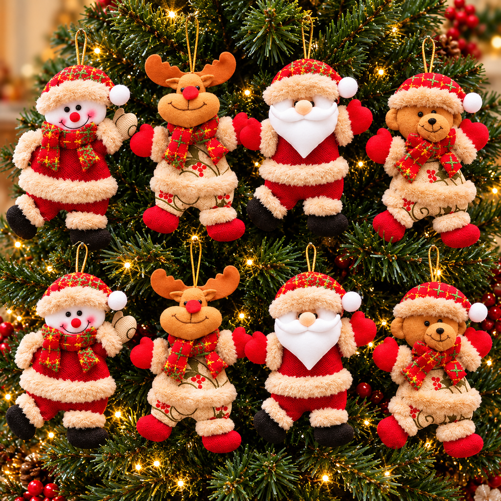 Kit Enfeites de Natal Pendente em Pelúcia