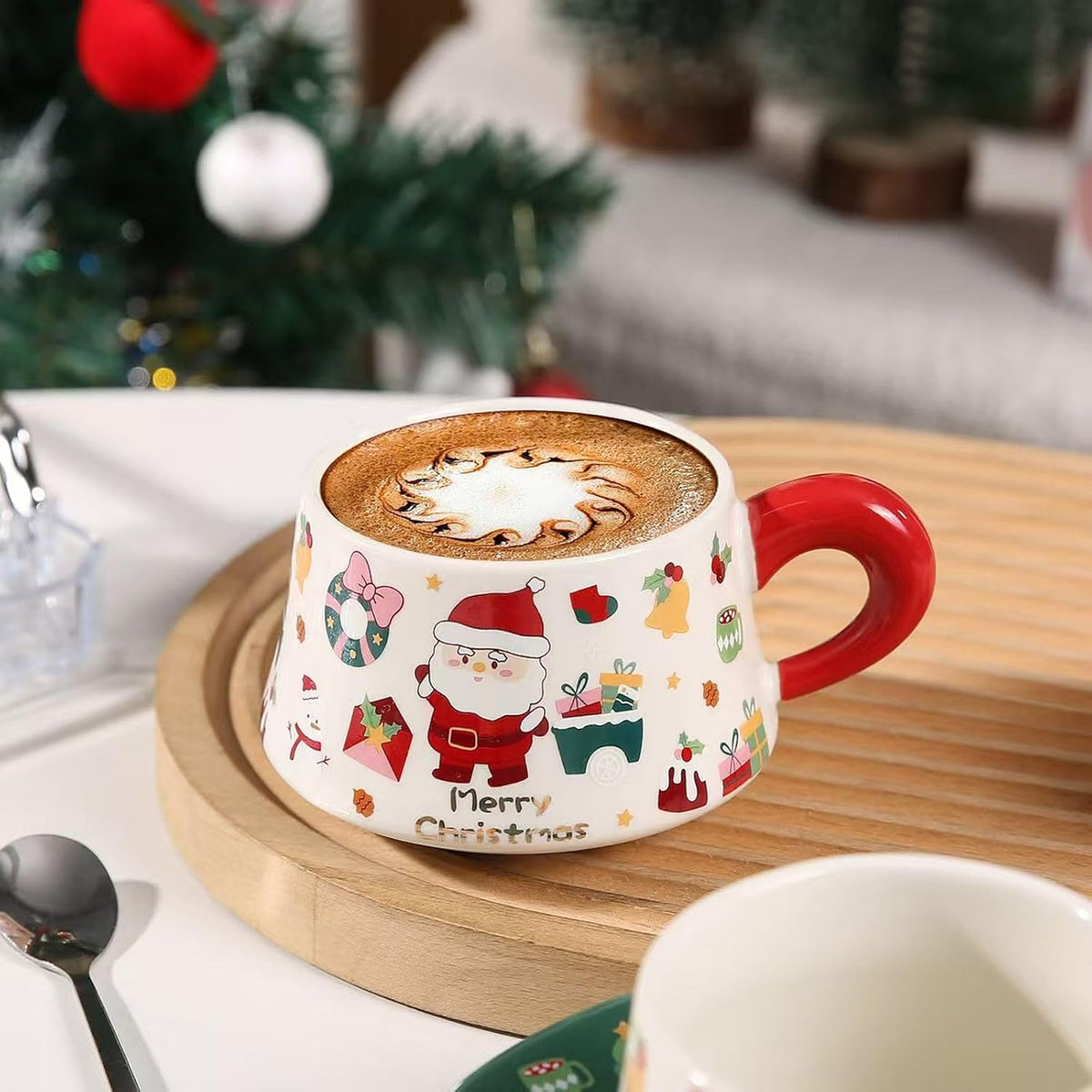 Caneca Casal Natalino com Colher Decorada
