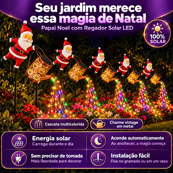 Papai Noel com Regador Solar LED RGB