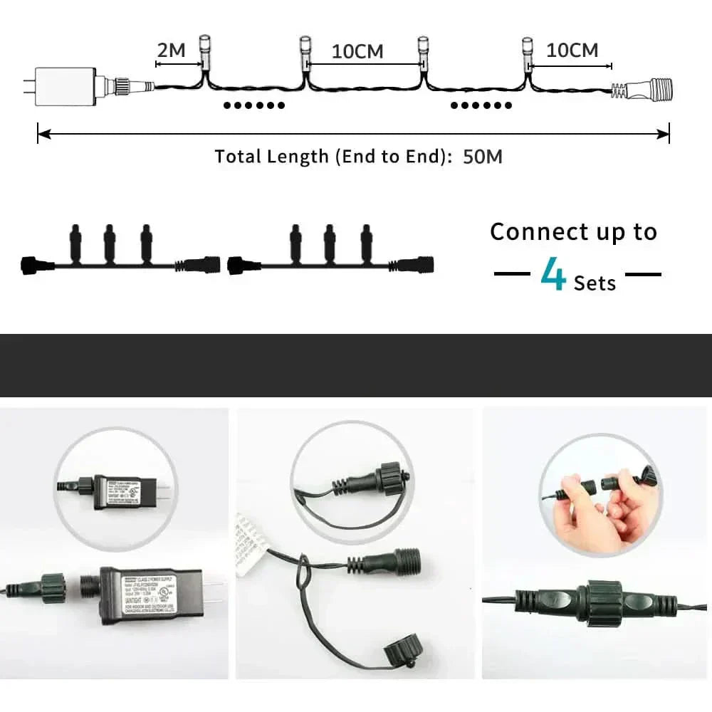 Luzes de Fada LED Impermeáveis - Magia Natalina com Controle Remoto