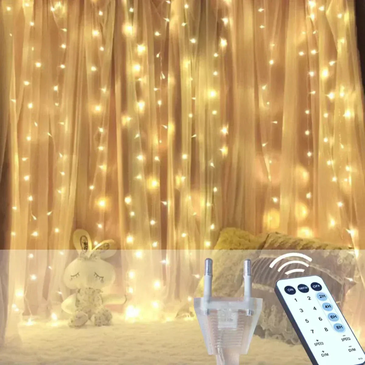 Cortina de Luzes de Fadas LED com Controle Remoto para Natal