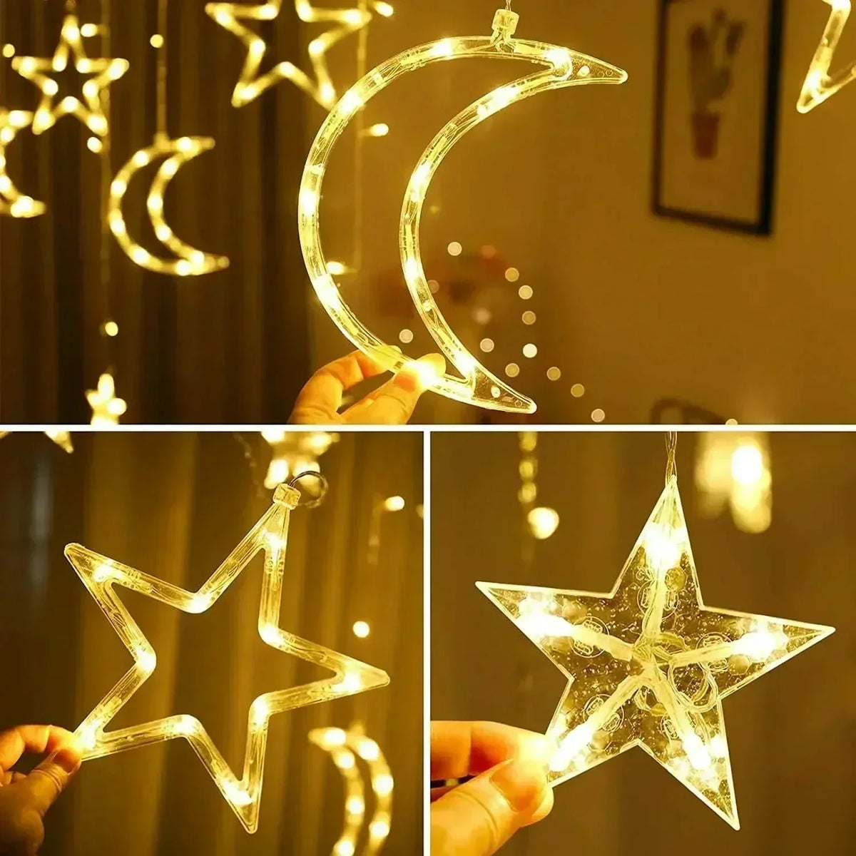 Luzes de Fada Estrela e Lua LED Solar - Encanto Natalino