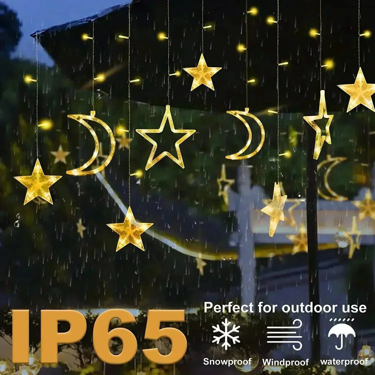 Luzes de Fada Estrela e Lua LED Solar - Encanto Natalino