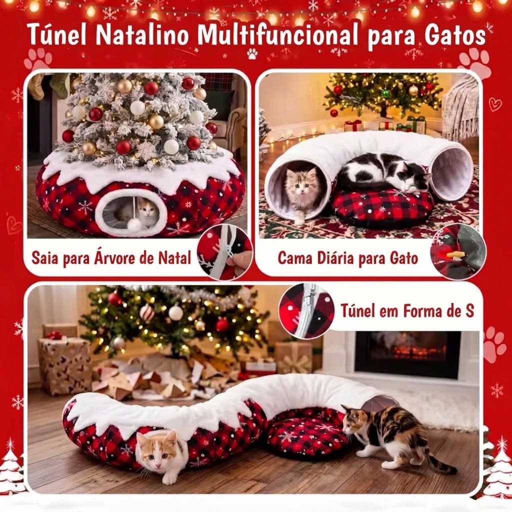 Toca Natalina Pet - gato no túnel