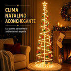 Árvore de Natal espiral LED 1,80M+Papai Noel, bengala pequena, sinos dourados e outras decorações suspensas
