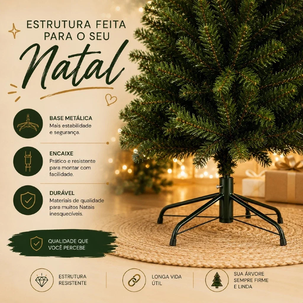 Árvore de Natal Super Cheia Luxo - 1,50m ou 1,80m com Base de Metal