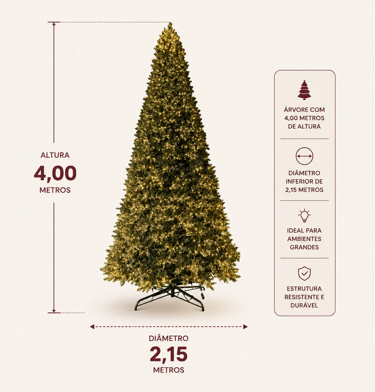Árvore de Natal Gigante Iluminada Imperial - 4m a 7m LED Bivolt