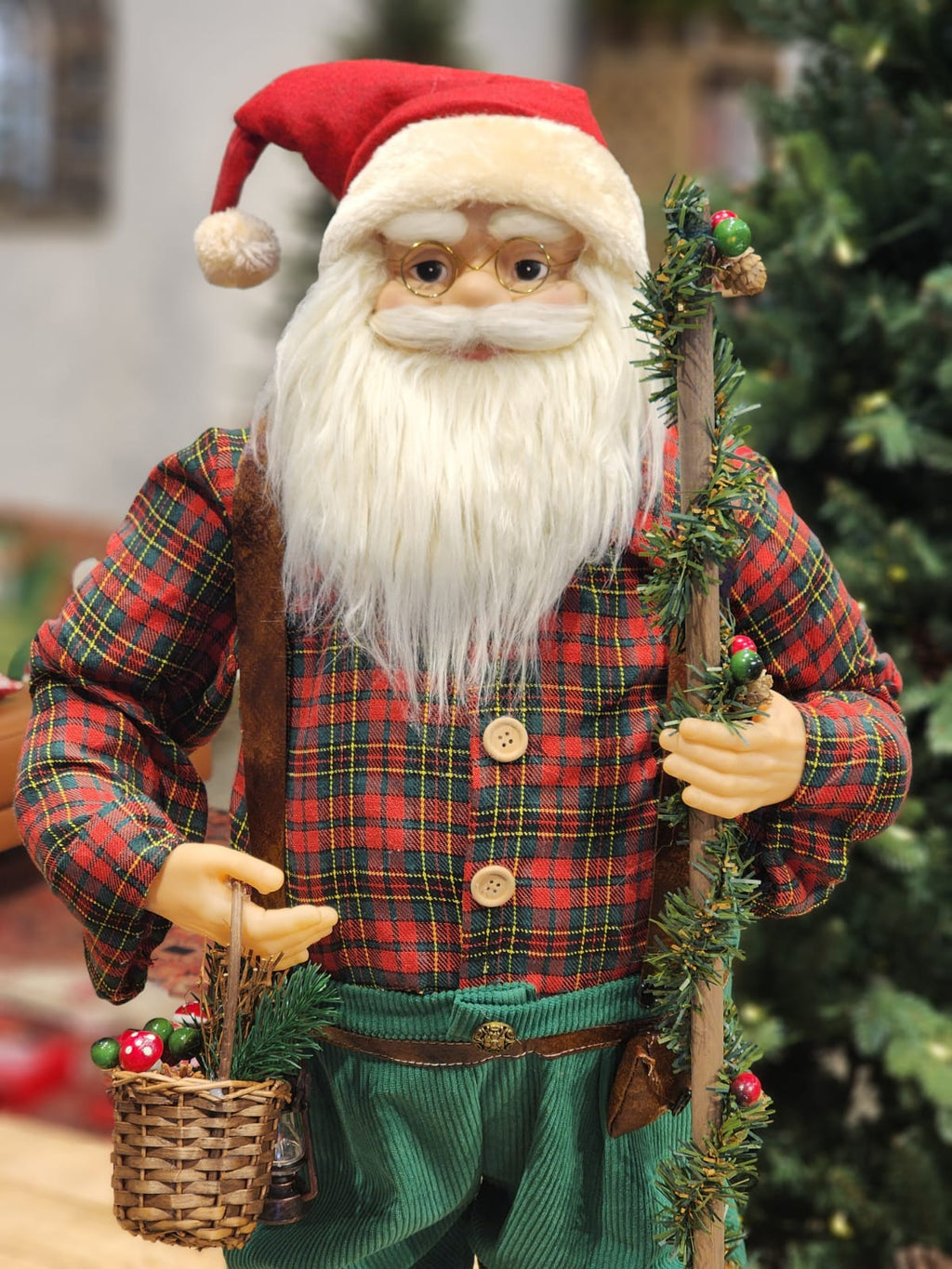 PAPAI NOEL EM PÉ XADREZ VERDE E VERMELHO 80CM
