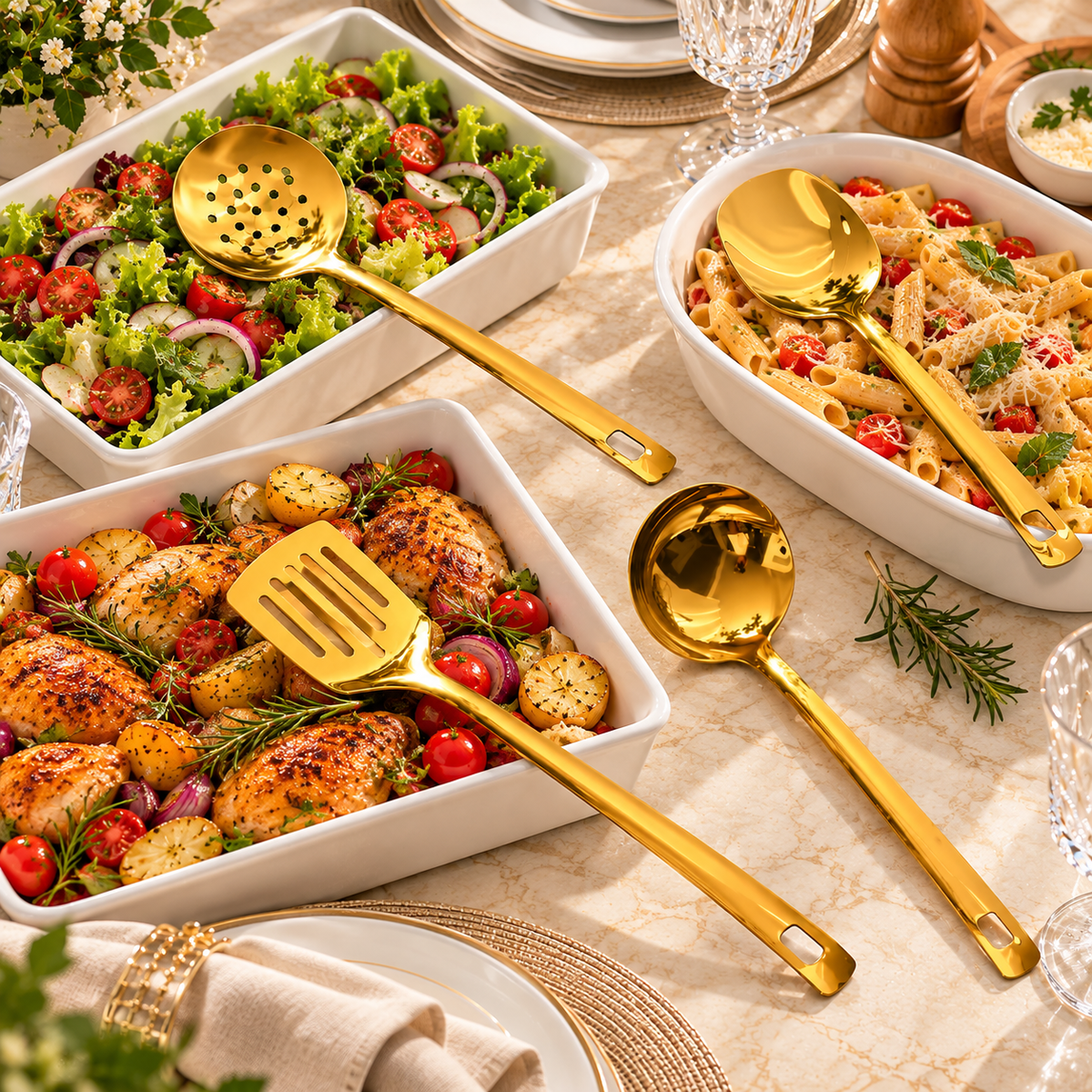 Kit Utensílios de Cozinha 11 Peças Aço Inox Dourado Premium