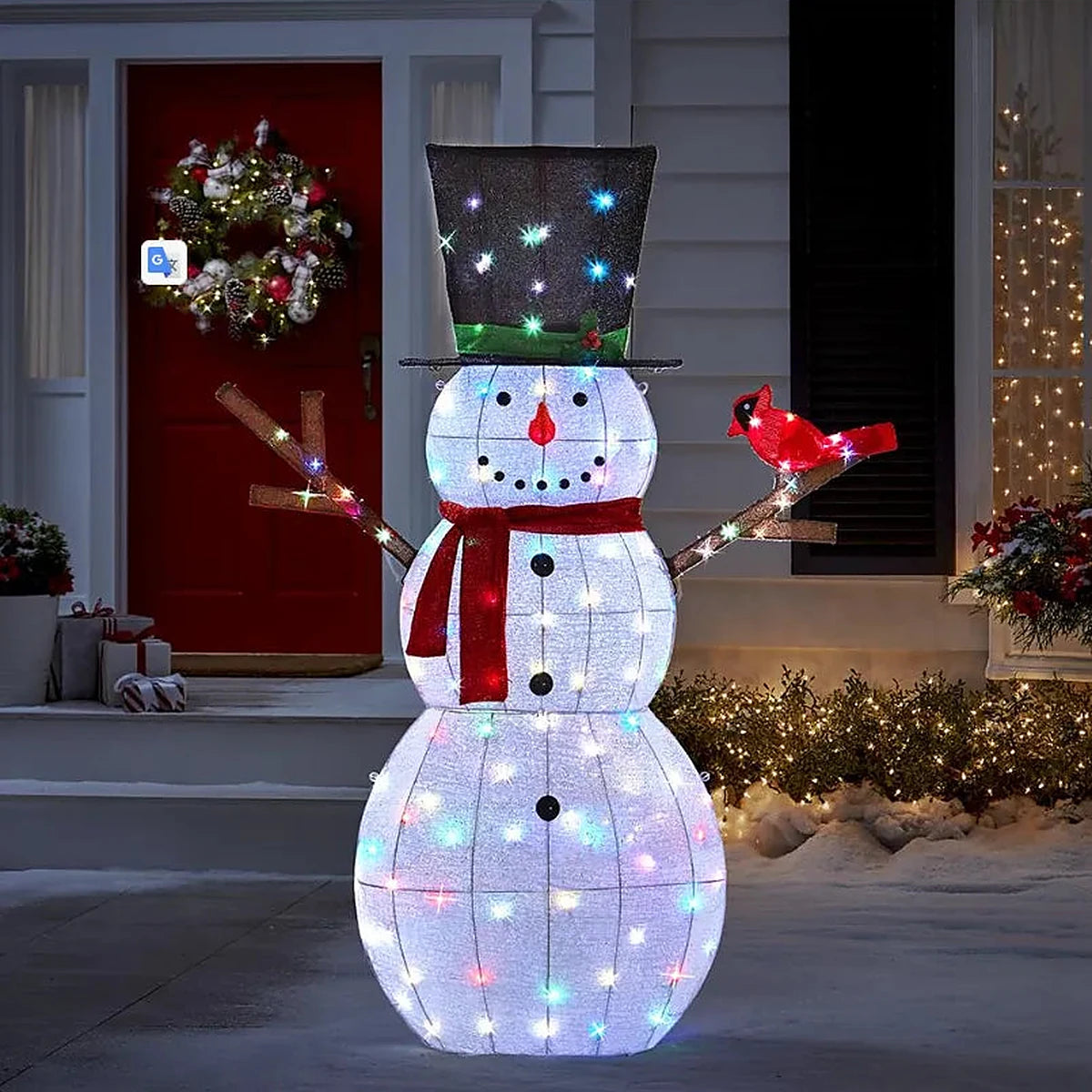 Boneco de Neve Cintilante Iluminado 1,83 m com Passarinho – 100 LEDs Coloridos
