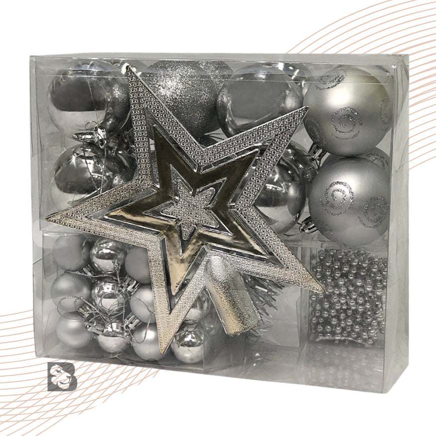 Kit 44 Enfeites Para Árvore de Natal Estrela Bolas Festão Cordão Pérolas Decoração Natalina