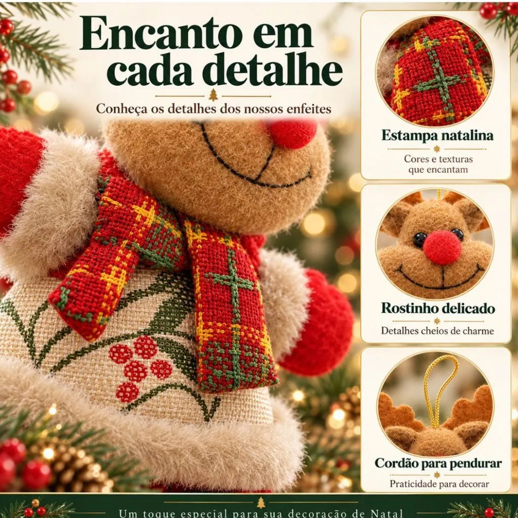 Kit Enfeites de Natal Pendente em Pelúcia