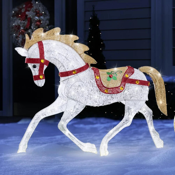 Cavalo e Trenó Iluminados para Jardim – 280 LEDs Branco Frio