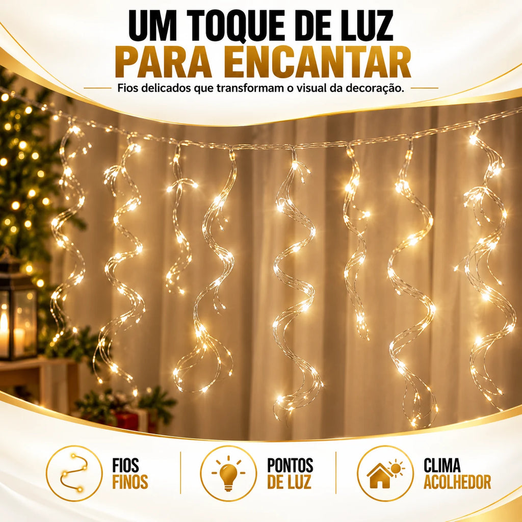Cortina Fio de Fada 1600 LEDs 3x2m - Luz Quente Bivolt