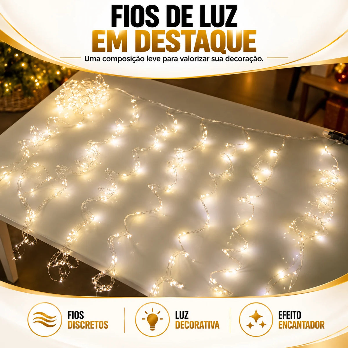 Cortina Fio de Fada 1600 LEDs 3x2m - Luz Quente Bivolt