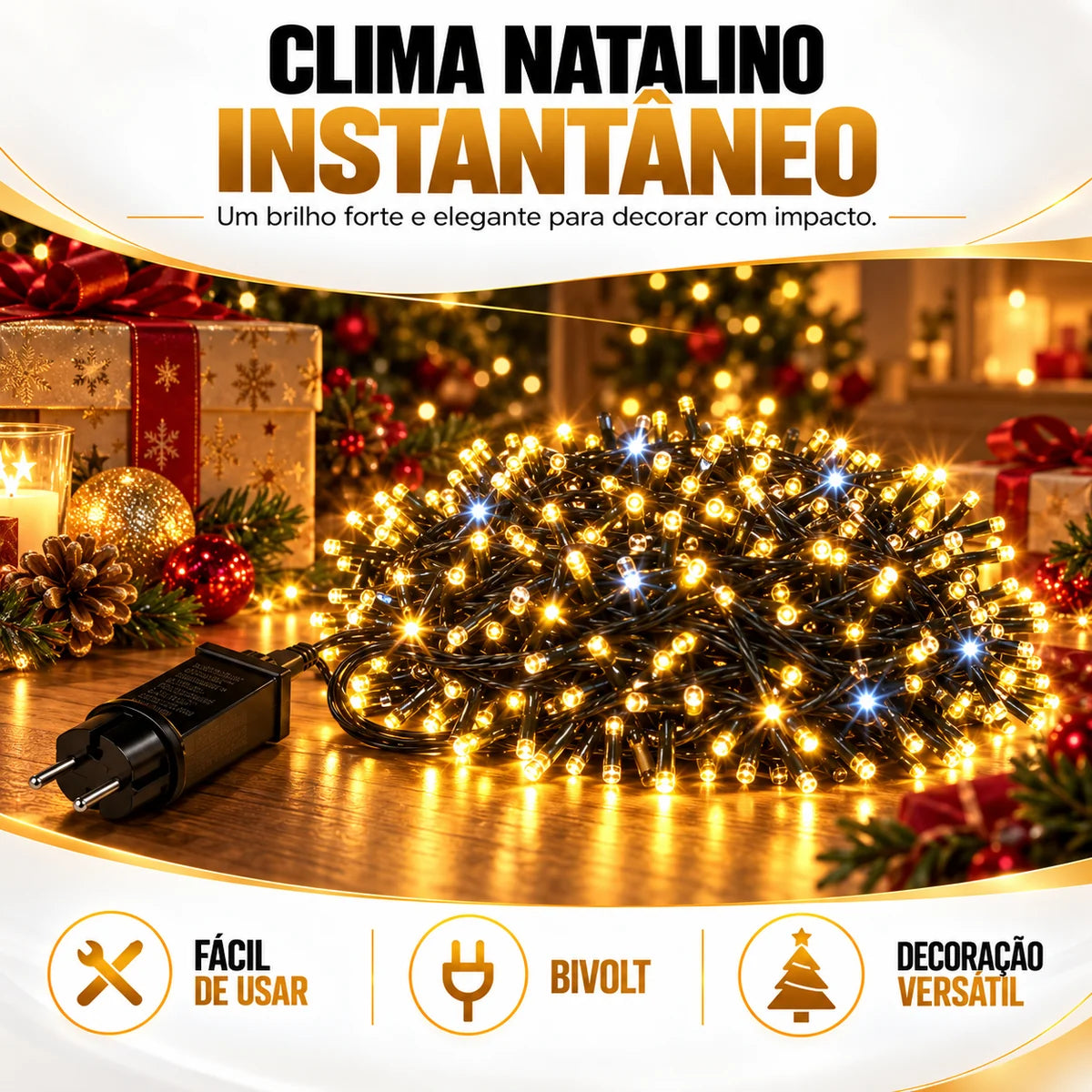 Cordão LED 1600 LEDs 50m com Strobo - Luz Quente Prova d'Água