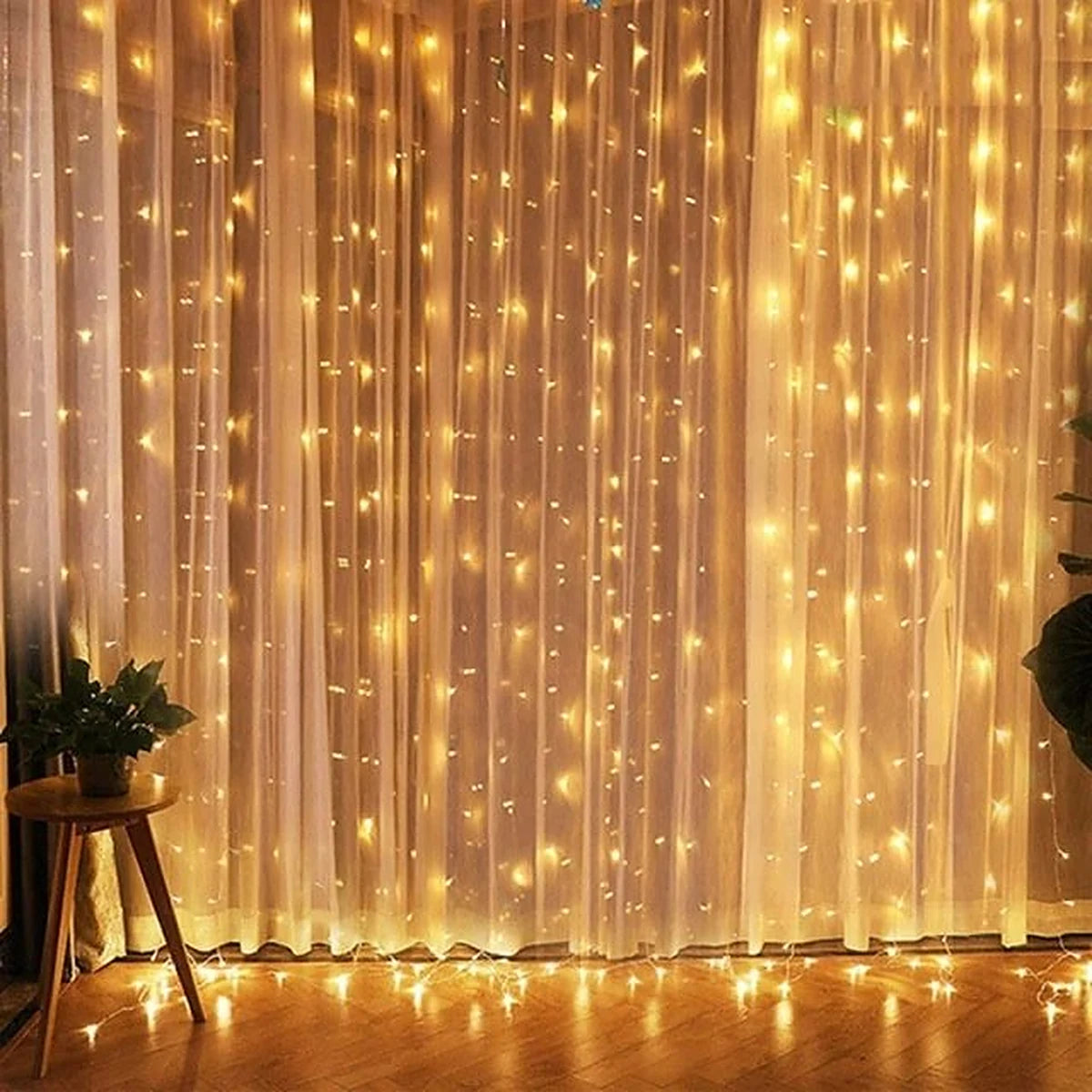 Cortina de LED 300 Luzes 3 m com 8 Modos e Controle Remoto