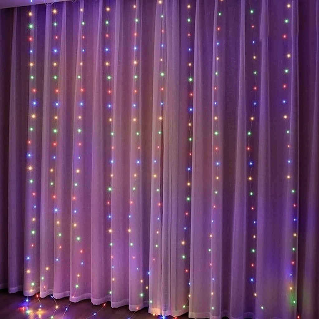 Cortina de LED 300 Luzes 3 m com 8 Modos e Controle Remoto