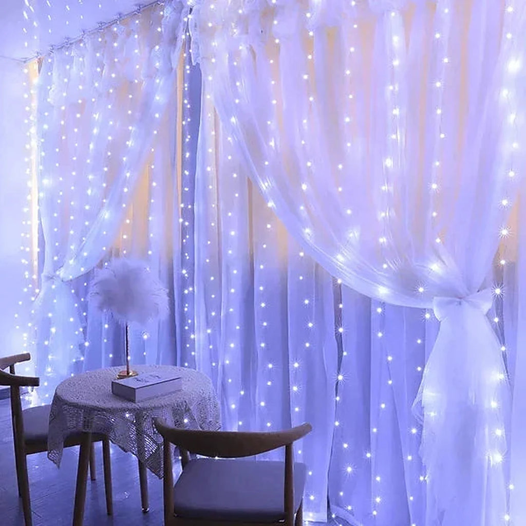 Cortina de LED 300 Luzes 3 m com 8 Modos e Controle Remoto