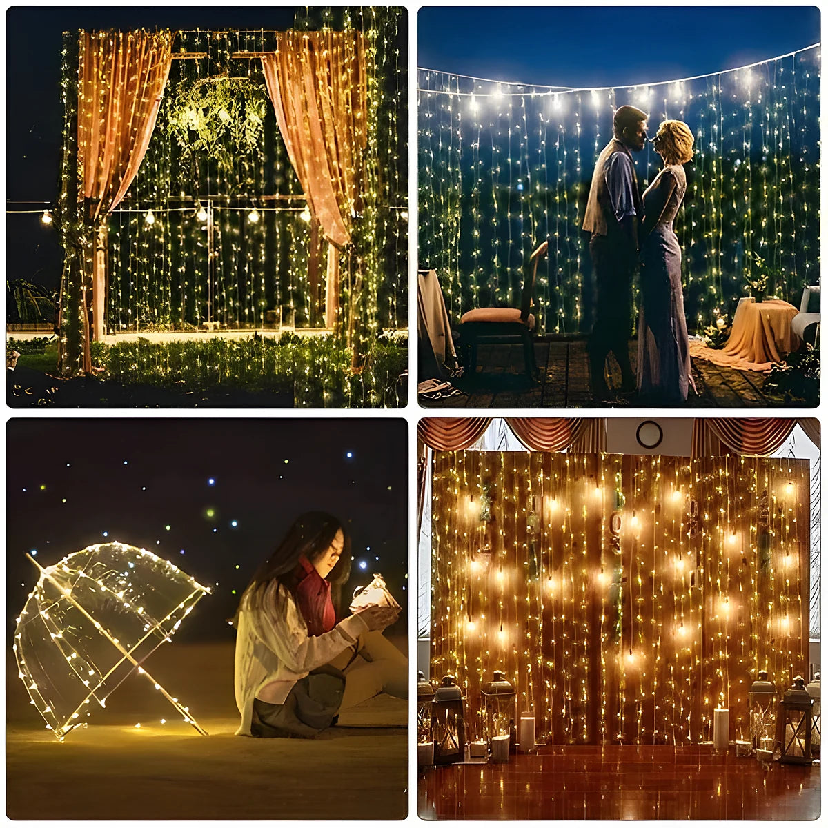 Cortina de LED 300 Luzes 3 m com 8 Modos e Controle Remoto