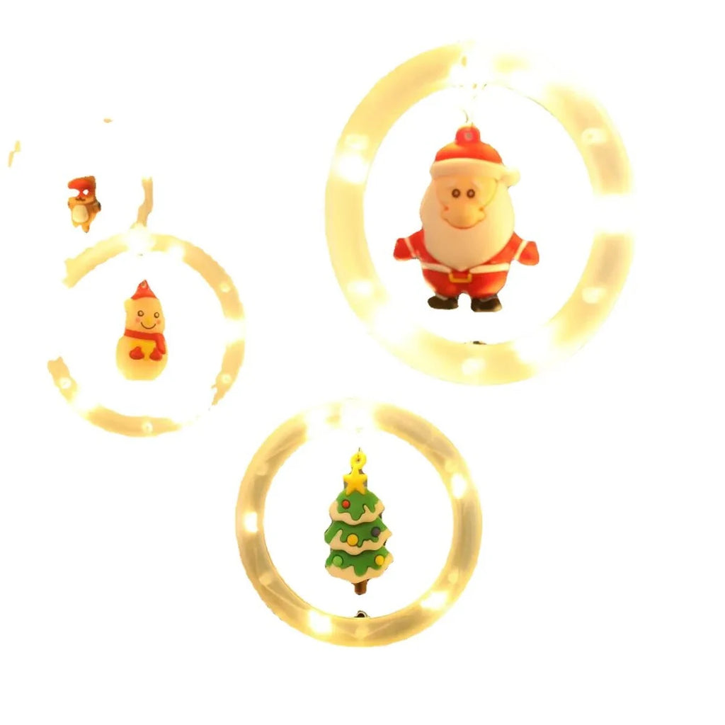 Cortina de Luzes LED com Figuras Natalinas – Argolas, Árvores, Corações e Estrelas