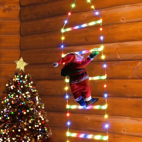 Escada de Luz LED Colorida com Papai Noel Escalando – 3 m com Controle