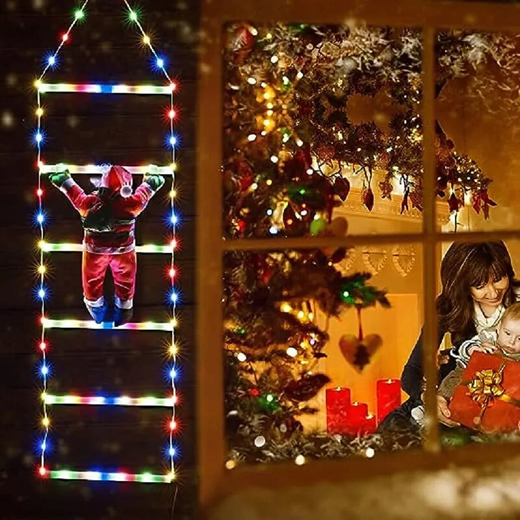 Escada de Luz LED Colorida com Papai Noel Escalando – 3 m com Controle
