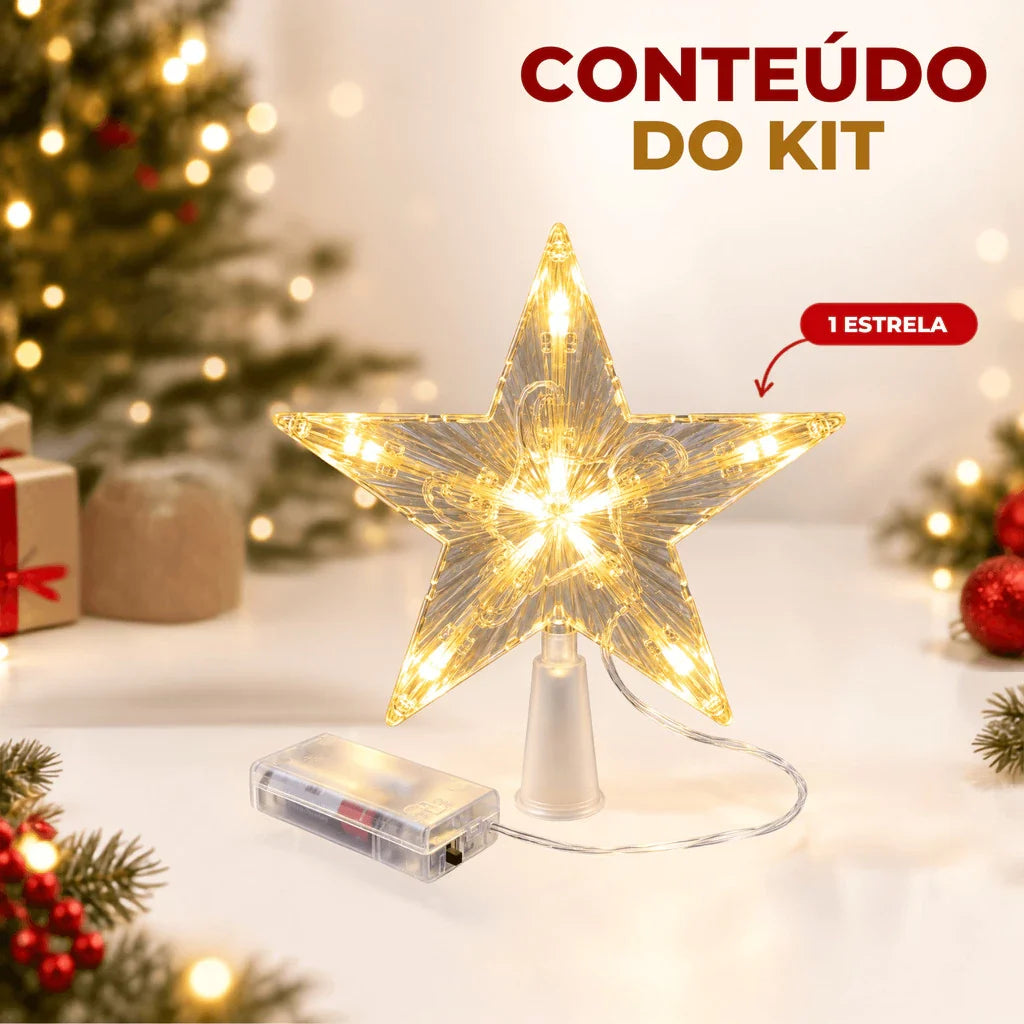 Estrela LED Ponteira de Árvore - Efeito Cristal Luz Quente