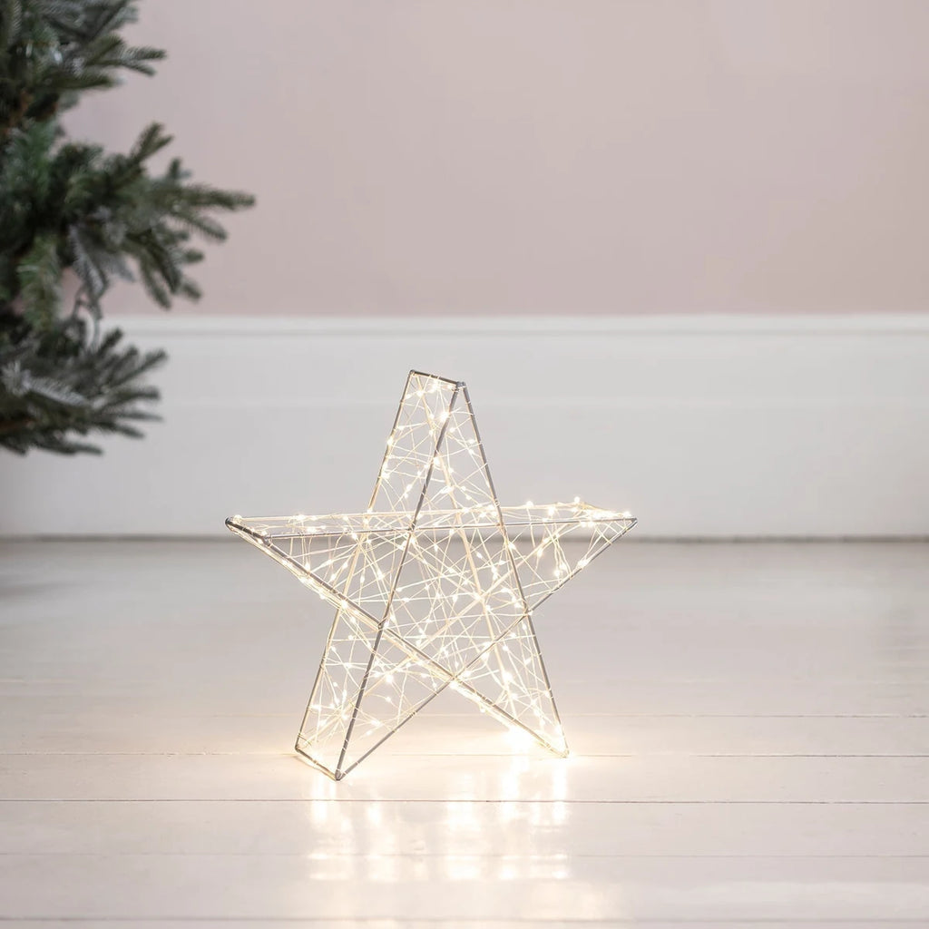 Estrela 3D Iluminada 35 cm – 200 Micro LEDs Branco Quente, 8 Funções