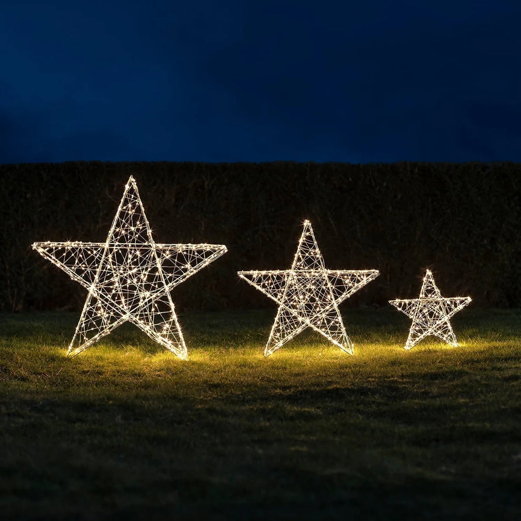 Estrela 3D Iluminada 35 cm – 200 Micro LEDs Branco Quente, 8 Funções