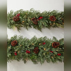 Festão de Pinheiro com Pinhas e Frutas Vermelhas e LED – 60 cm x 2 m