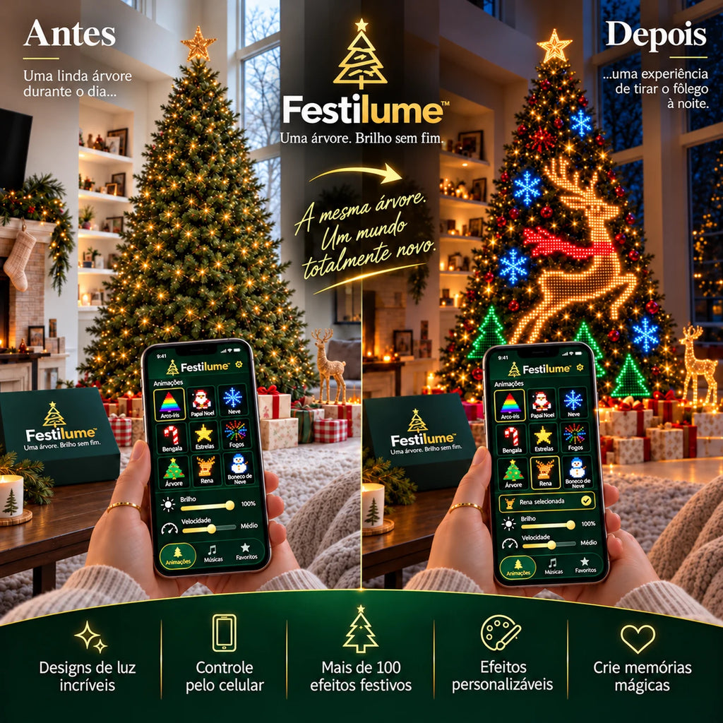 Luzes Inteligentes para Árvore de Natal RGBIC até 1.400 LEDs - Controle por App, IP67