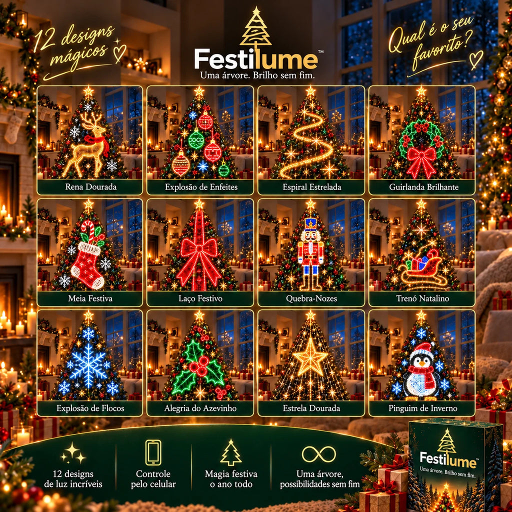 Luzes Inteligentes para Árvore de Natal RGBIC até 1.400 LEDs - Controle por App, IP67