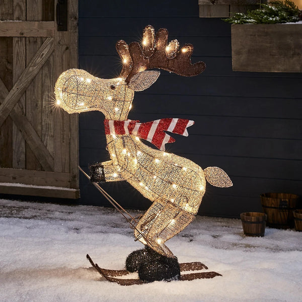 Figura de Natal Alce Esquiador Iluminado 86 cm – 50 LEDs Branco Quente
