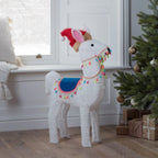 Figura de Natal Alpaca Iluminada 78 cm com Gorro de Papai Noel