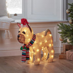 Figura de Natal Bulldog Francês Iluminado 55 cm com Gorro e Cachecol