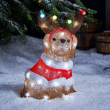 Figura de Natal Cachorro de Acrílico Iluminado 46 cm com Chifres de Rena