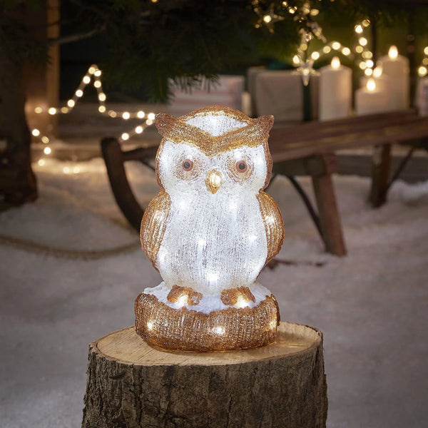 Figura de Natal Coruja de Acrílico Iluminada 24 cm – 30 LEDs a Pilha