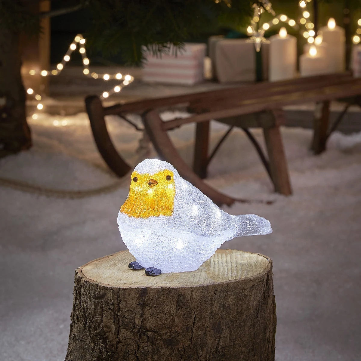 Figura de Natal Passarinho Pisco de Acrílico Iluminado 14 cm a Pilha