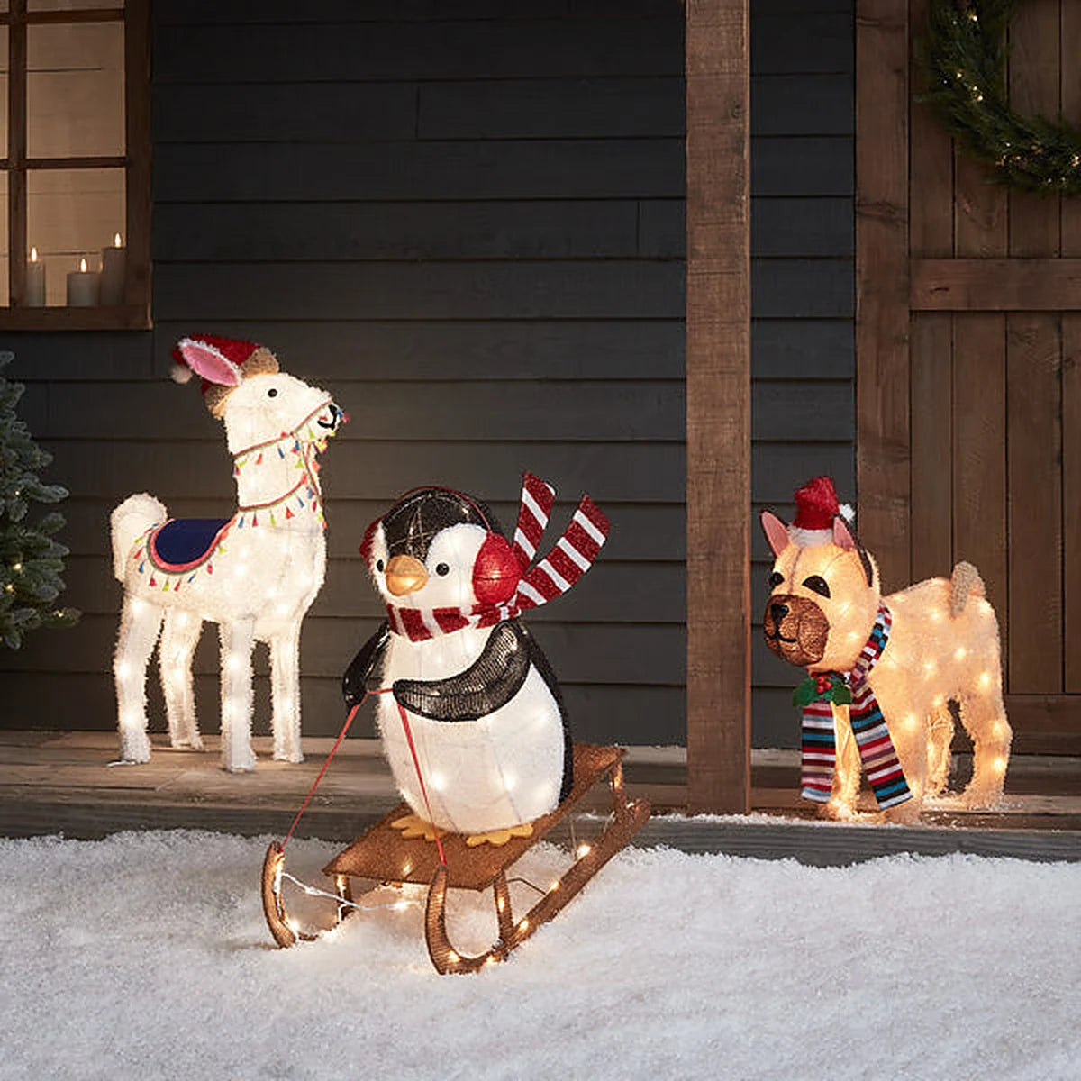 Figura de Natal Pinguim no Trenó Iluminado 66 cm – 60 LEDs Branco Quente
