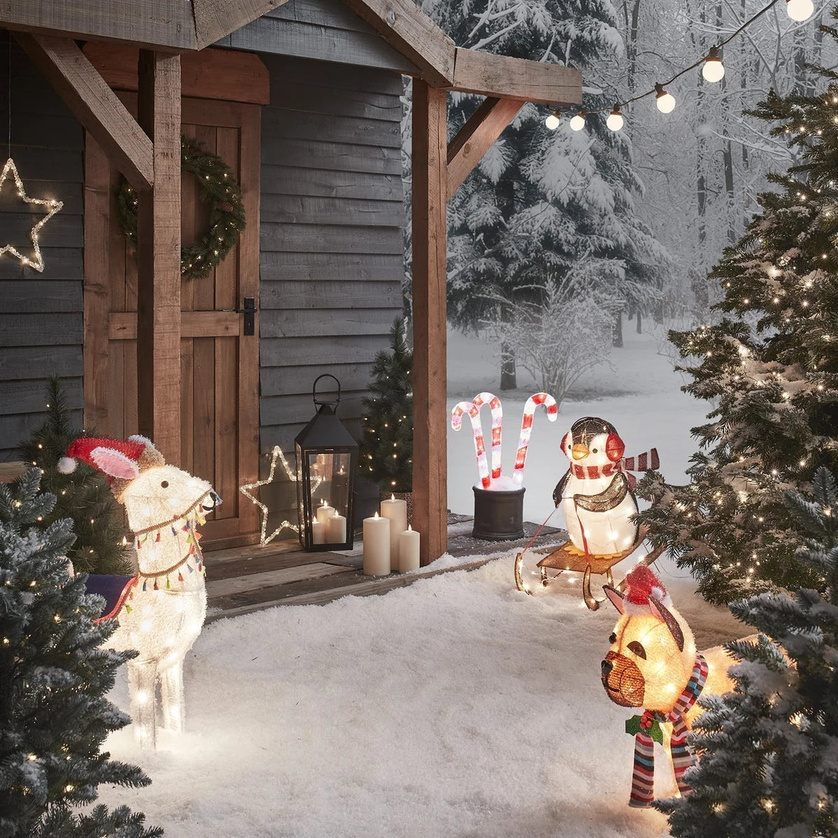 Figura de Natal Pinguim no Trenó Iluminado 66 cm – 60 LEDs Branco Quente