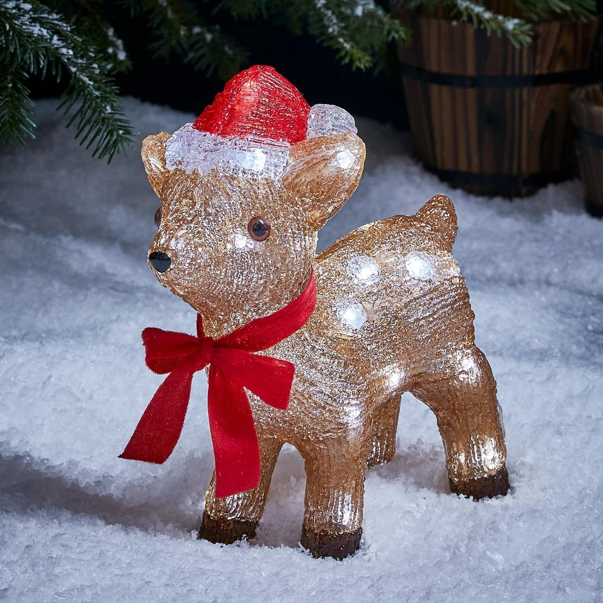 Filhote de Rena de Acrílico Iluminado 28,5 cm com Gorro – a Pilha