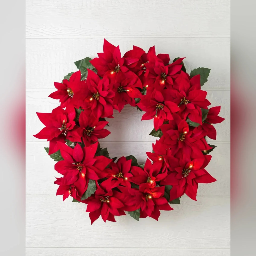 Guirlanda Natal Flores Vermelhas com LED 90 cm