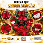 Guirlanda de Natal Papai Noel 40cm - Laço Xadrez e Estrela