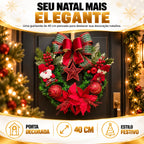 Guirlanda de Natal Papai Noel 40cm - Laço Xadrez e Estrela
